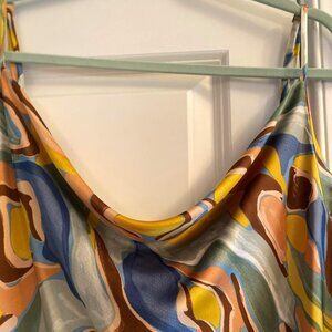 Boohoo Satin Slip dress with matching blouse in a Groovy 1960's print